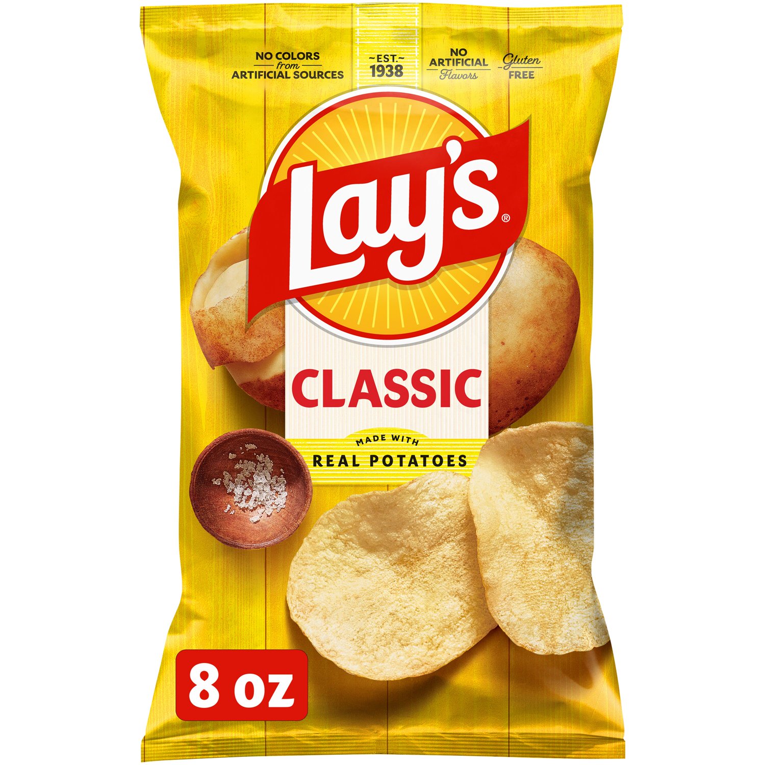 Lay's Classic Potato Chips, Salted, 8 oz Bag